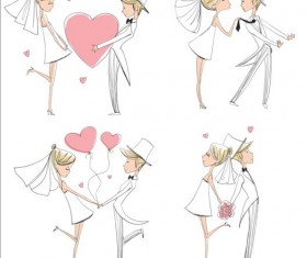 Hand drawn bride and groom vectors set