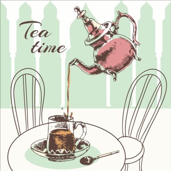 Hand drawn tea time vector background 01