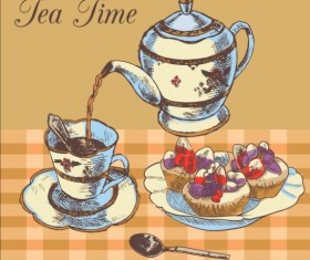 Hand drawn tea time vector background 02