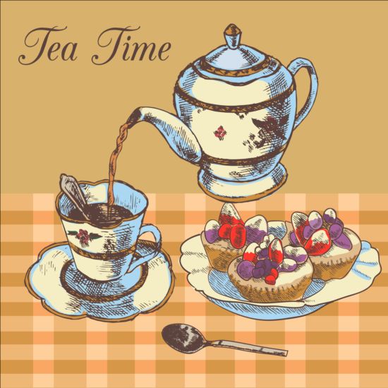 Hand drawn tea time vector background 02