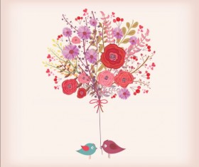 Hand drawn watercolor flowers and birds vector