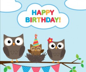 Happy birthday card and cute owls vector 06 free download