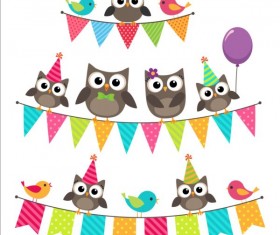 Happy birthday card and cute owls vector 02