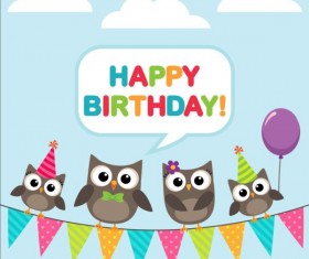 Happy birthday card and cute owls vector 06 free download