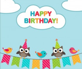 Happy birthday card and cute owls vector 06 free download