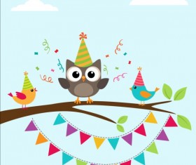 Happy birthday card and cute owls vector 06 free download