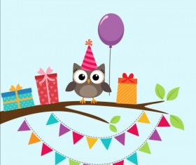 Happy birthday card and cute owls vector 06