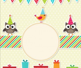 Happy birthday card and cute owls vector 07