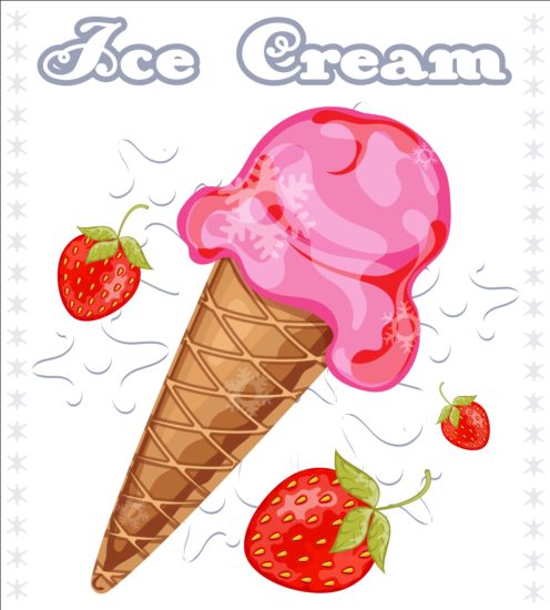 Ice cream with fruit vector 01