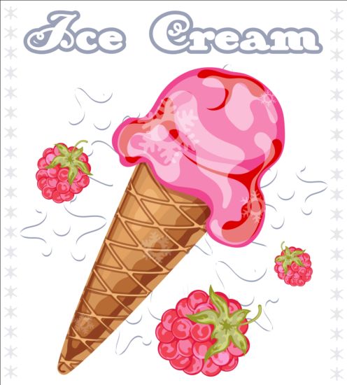Ice cream with fruit vector 03