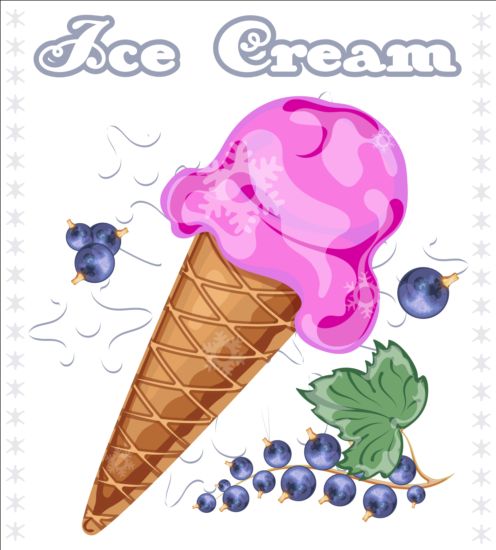 Ice cream with fruit vector 05