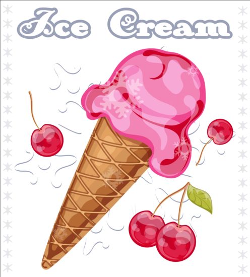 Ice cream with fruit vector 09