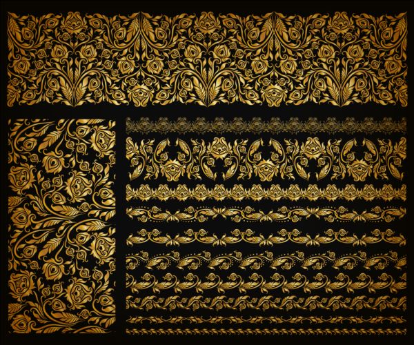 Luxury golden ornaments with seamless borders vector 02