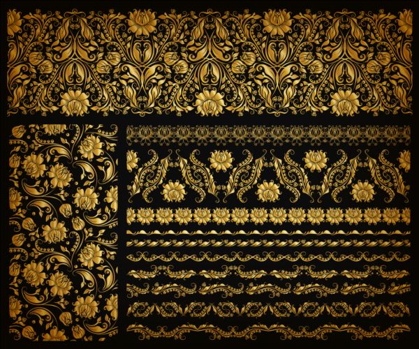 Luxury golden ornaments with seamless borders vector 03