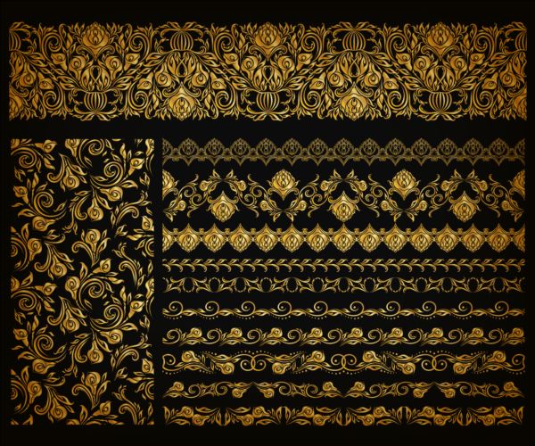 Luxury golden ornaments with seamless borders vector 07