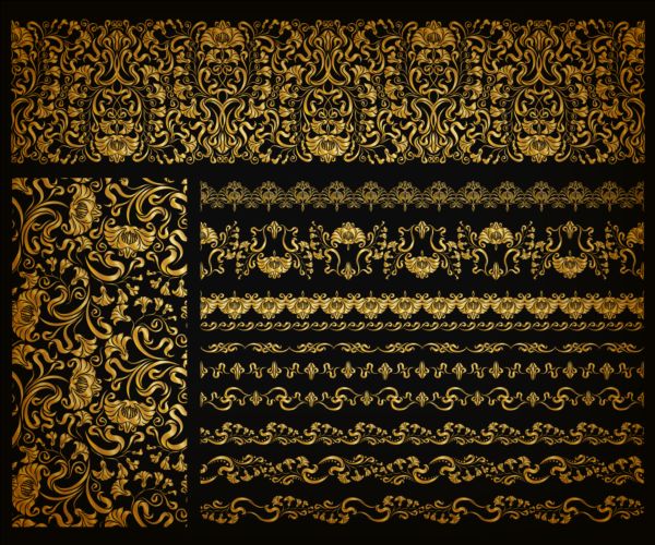 Luxury golden ornaments with seamless borders vector 08