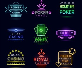 Neon casino logo vector set