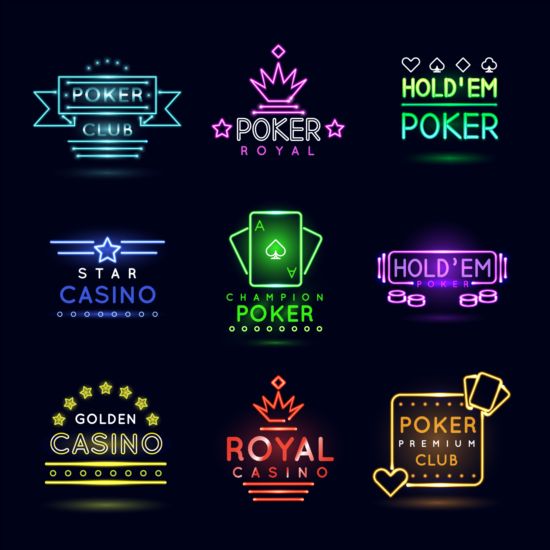 Neon casino logo vector set