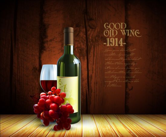 Old wine with wood background vector 01