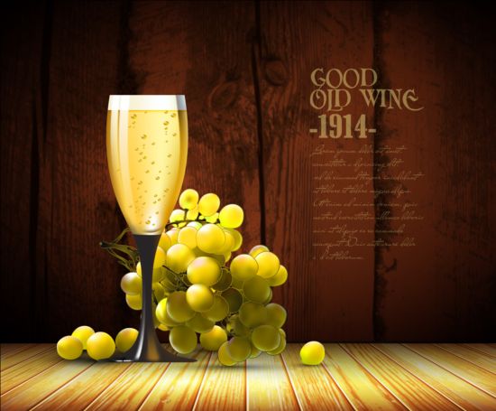 Old wine with wood background vector 02