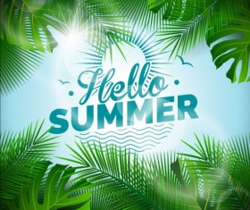 Palm leaves frame with summer background vector 01
