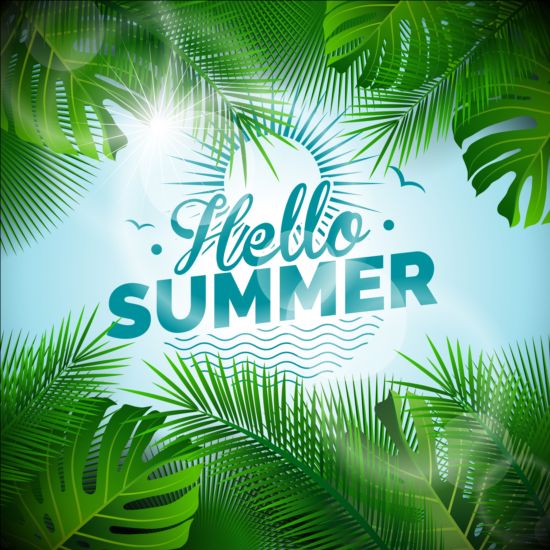 Palm leaves frame with summer background vector 01