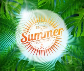 Palm leaves frame with summer background vector 02