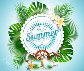 Palm leaves frame with summer background vector 03
