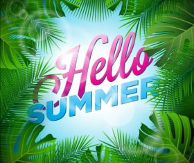 Palm leaves frame with summer background vector 04