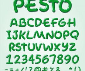 Pesto alphabet with numbers and sign vector
