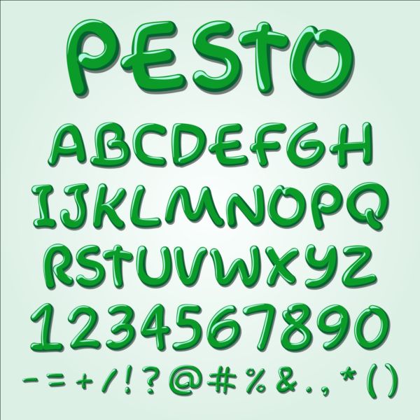 Pesto alphabet with numbers and sign vector