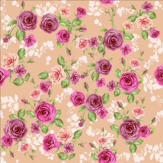 Pink rose seamless pattern vector material 01