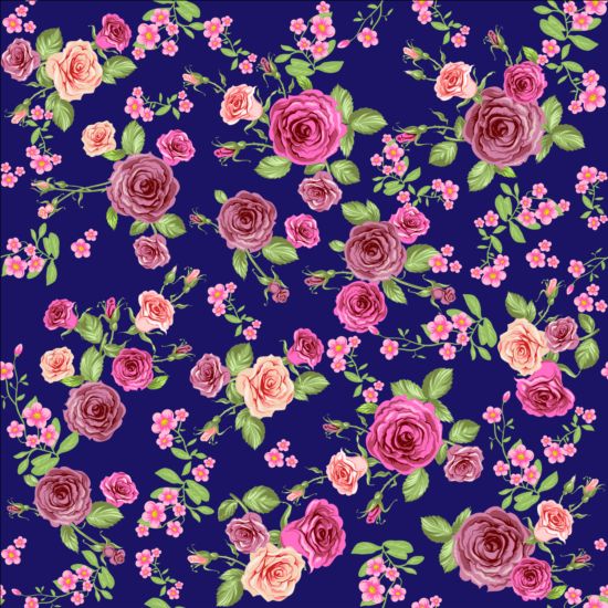 Pink rose seamless pattern vector material 02