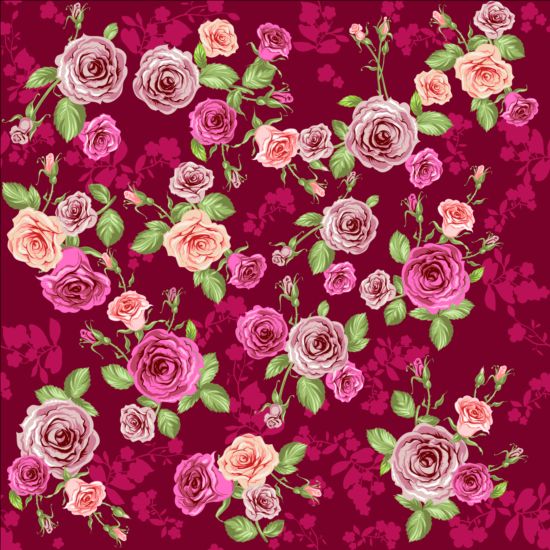 Pink rose seamless pattern vector material 04