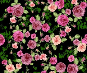 Pink rose seamless pattern vector material 05