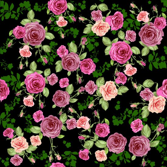 Pink rose seamless pattern vector material 05