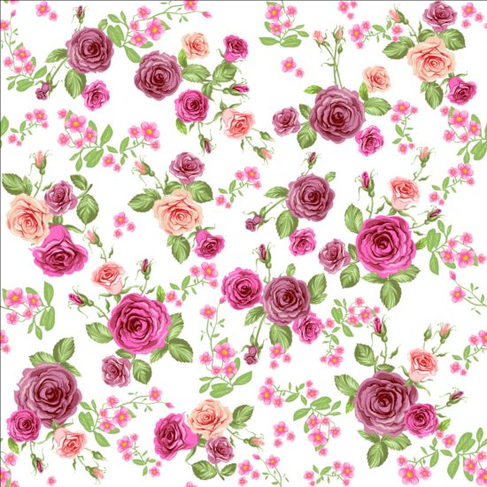 Pink rose seamless pattern vector material 06