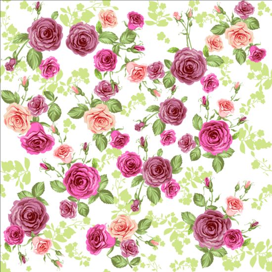 Pink rose seamless pattern vector material 07