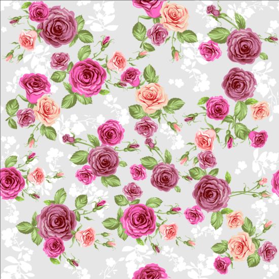 Pink rose seamless pattern vector material 08
