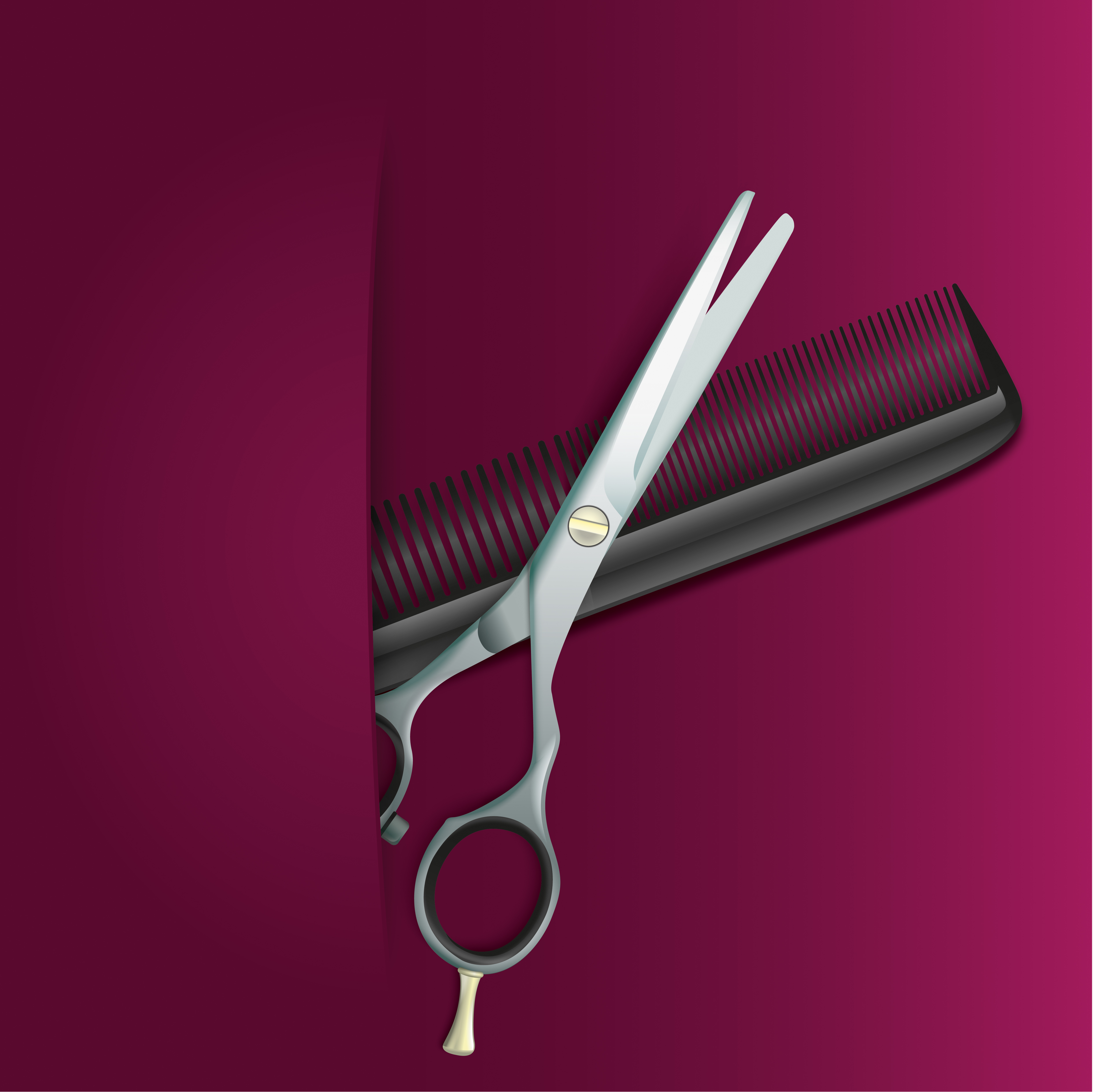 Purple background with scissors comb vector 01