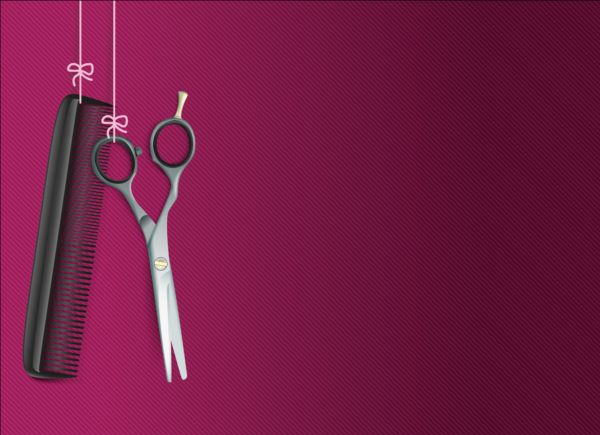 Purple background with scissors comb vector 02