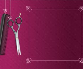 Purple background with scissors comb vector 03