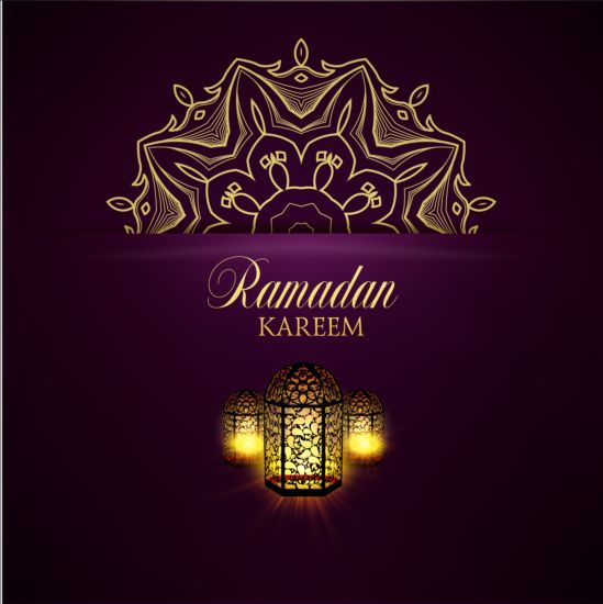 Ramadan kareem purple backgrounds vector set 02