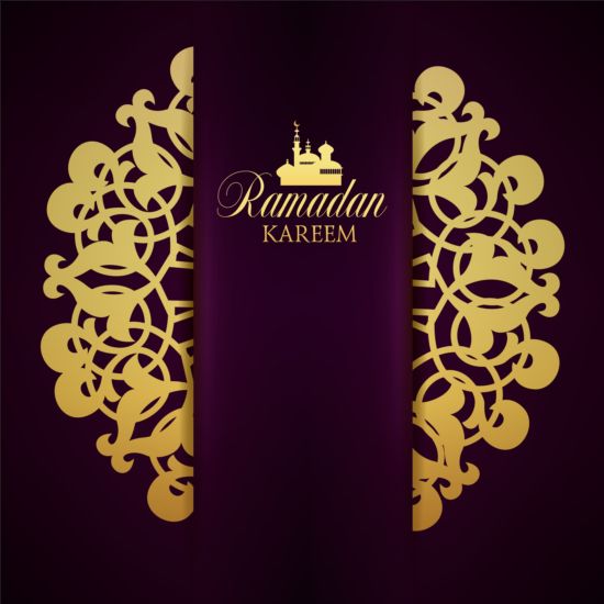 Ramadan kareem purple backgrounds vector set 06