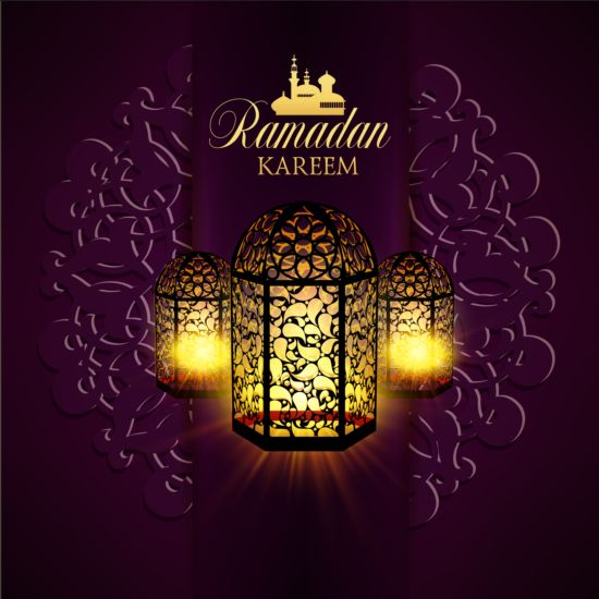 Ramadan kareem purple backgrounds vector set 07