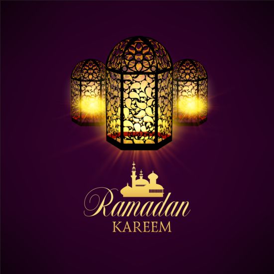 Ramadan kareem purple backgrounds vector set 12