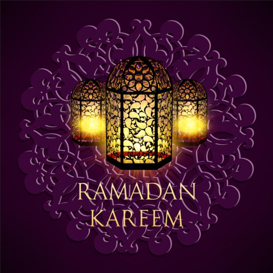 Ramadan kareem purple backgrounds vector set 13