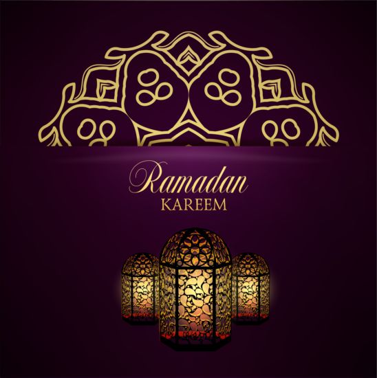 Ramadan kareem purple backgrounds vector set 16