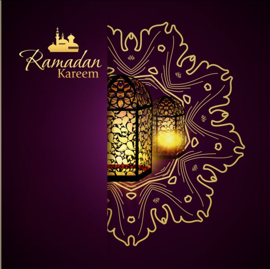Ramadan kareem purple backgrounds vector set 24