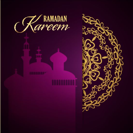 Ramadan kareem purple backgrounds vector set 26